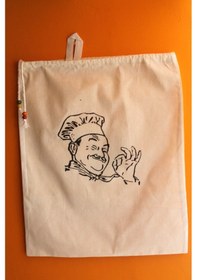Resim Büyük Boy Chef Baskılı Askılı Bakliyat & Ekmek Torbası 50x40cm 