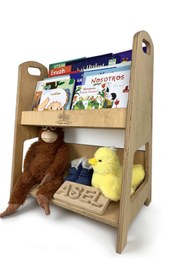 Resim Ahşap Adası Montessori Okul Öncesi Çocuk Bebek Odası Kitaplığı Düzenleyici Doğal Ahşap Açık Raf Kitaplı Seti 