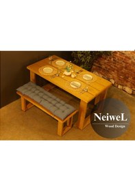 Resim Neiwel Garden Avex Doğal Ahşap Banklı Bahçe Masa Takımı-120-360 Takım Açık Ceviz 