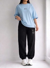Resim EFFRENATU Kadın Oversize AVO Basic Tişört ve Wide Leg Eşofman Altı Takımı | Rahat Günlük Casual Streetwear Kombin 