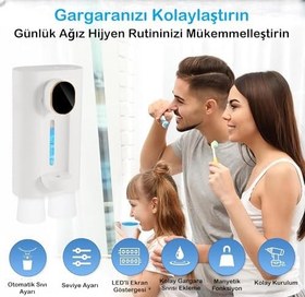 Resim Temassız 3 Modlu Otomatik Gargara Dispenseri- Duvara Monte, 540ml Kapasiteli, 2 Manyetik Bardak 