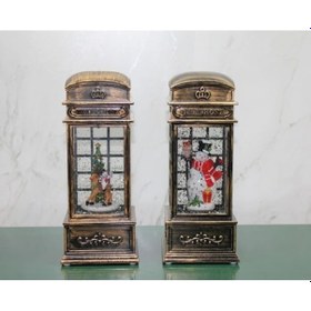 Resim Telefon Kulübesi Tasarımlı Yılbaşı Temalı Işıklı Müzikli Kar Küresi Model 1 