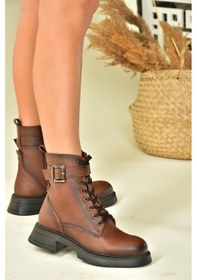 Resim Fox Shoes Taba Metal Tokalı Kadın Postal Bot N674260109 Taba-Suni Deri 