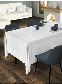 Resim Kadife Dokulu Beyaz Renk Masa Örtüsü Beyaz 