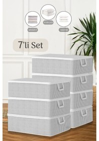 Resim 7'li Çekyat Baza Tipi Yastık Kıyafet Saklama Hurcu - Baza Altı Düzenleyici Hurç 50 X 30 X 22 Cm Gri 