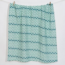 Resim Big Flower Mint Zigzag Müslin Bebek Örtüsü - 70x70cm 