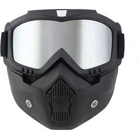 Resim Cross Motosiklet Bisiklet Gözlüğü Açık Kask Maskesi Süngerli Bant Lastikli Jet Maske Ayna Cam Siyah 