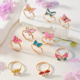 Resim 10 adet Açılabilir Ayarlanabilir Yüzük Toplu Model Eşleştirme Kelebek Serisi Model Akıllı ve Sevimli Hediye Takı Seti Şenlikli Elbise Günlük Eşleştirme Çeşitli Renkler 