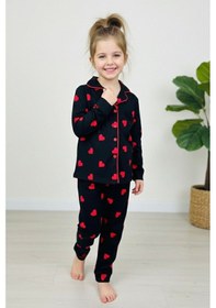 Resim Miniğimin Cicileri Kalp Desenli Süet Kız Çocuk Pijama Takımı ... Siyah 