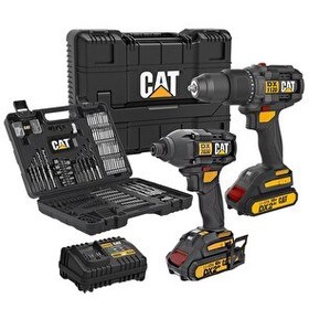 Resim Cat DXK201 18Volt/2.0Ah Li-ion Çift Akülü Kömürsüz Profesyonel Şarjlı Darbeli Matkap - DX7030 - DA01903 Kombo Set 