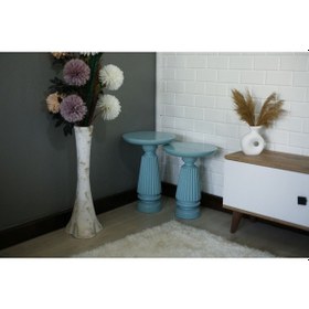 Resim 2'li Mantar Sehpa Seti Turkuaz Renk Yan Sehpa Turkuaz 