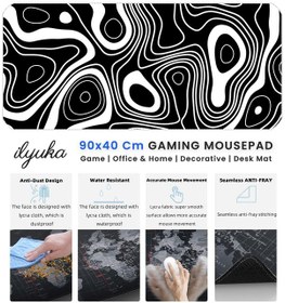 Resim İlyuka Mousepad 90x40cm Büyük Boy Xxl Black And White Top. Map 