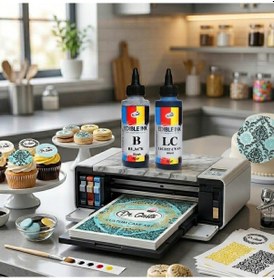 Resim Yenilebilir Yazıcı Gıda Mürekkebi 115 Ml 4 Lü Set Siyah, Sarı, Magenta Kırmızı , Cyan Mavi Cmyk Pasta Baskı Mürekkebi 