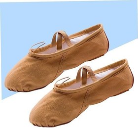 Resim bale dans ayakkabıları daireler kanvas dans ayakkabıları streç kanvas bale terlikleri kız ayakkabıları tek ayakkabısı yoga ayakkabıları terliği Light Brown 