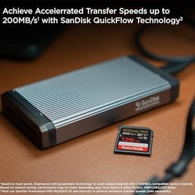 Resim SanDisk Extreme PRO SDXC UHS-I Hafıza Kartı, 128 GB, 200 MB/sn Aktarım Hızı, U3: UHS Speed Sınıf, V30: Speed Sınıf, 4K UHD Videolar, QuickFlow Teknolojisi, Isıya Dayanıklı 