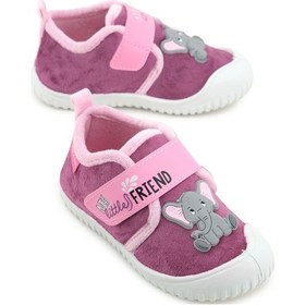 Resim Gezer Kız Çocuk Kışlık Tek Cırt Cırtlı Ayarlanabilir Rahat Taban Ev, Bahçe, Okul, Kreş Panduf Ayakkabı Mor 