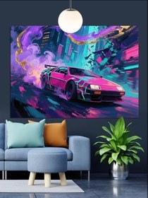 Resim Neon Pembe Spor Araba Dekoratif Kanvas - Mdf Ahşap Tablo 