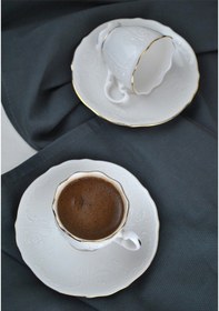 Resim 2 Kişilik 4 Parça Porselen Kahve Fincan Takımı Kahve Seti 90 Ml - Amor Beyaz 