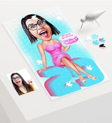 Resim Kişiye Özel Bayan Doğum Günü Karikatür 240 Parça A3 Puzzle - 1 (359885079) 