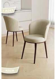 Resim Canisa Risa Serisi 1 Adet Krem Mutfak Sandalyesi Kahverengi Metal Ayak 1.sınıf Babyface Kumaş Krem Sandalye Kahve Ayak 