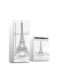 Resim Buzdolabı Ve Bulaşık Makinası Beyaz Eşya Sticker Kaplama Eyfel Çizim 