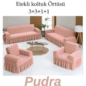 Resim Jakarlı Şaldesen Koltuk, Kanepe, Çekyat Örtüsü Esnek 3311 Pudra Pudra 