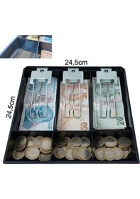 Resim Para Çekmecesi Metal 3lü Banknot 3 Bozuk Para Hazneli 