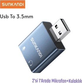 Resim SUNKANDI USB To 3.5mm Ses Kartı Adaptör Kulaklık ve Mikrofon Destekli 2'si 1'arada Çevirici Dönüştürücü Adaptör Ce Lisanslı Sertifikalı Metal Sağlam orijinal 