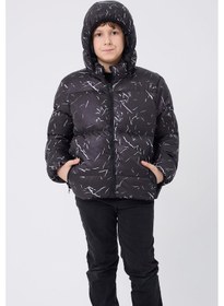 Resim Erkek Çocuk Çıkabilir Kapüşonlu Su Ve Rüzgar Geçirmez Cepli Kışlık Şişme Mont & Kaban & Parka-62 Siyah 