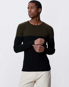 Resim Basic Triko Kazak Bisiklet Yaka Renk Bloklu Dar Kesim 