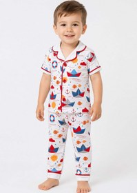 Resim dinamik çocuk Erkek Bebek/Çocuk Deniz Temalı Yazlık Pijama Takımı Kısa Kollu %100Pamuk 6-24ay 3-6yaş 