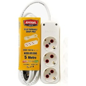 Resim Noip 3 Lü Topraklı 5 Metre Kablolu Grup Priz (802802) 