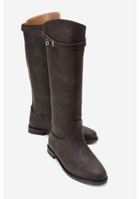 Resim Luvishoes Luvi Shoes Yoko Kahverengi Nubuk Kemerli Kadın Binici Çizme Kahverengi 