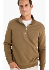 Resim DeFacto Comfort Regular Fit Rahat Kalıp Fermuarlı Dik Yaka Basic Düz Sweatshirt X7405AZ24AUKH79 