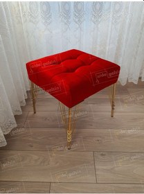 Resim Modern Dilim Puf Ayakucu Puf Gold Metal Ayak 45 45 Kırmızı 