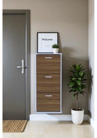 Resim Eliusta Soren 3 Düşer Kapaklı 52 Cm Ceviz Ayakkabılık 52x114x26 Cm Asma 6 Bölmeli Ayakkabılık Ceviz 