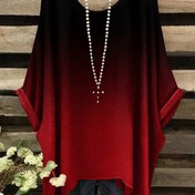 Resim Büyük Beden - Büyük Beden Kadınların Zarif Gradyan Baskılı T-Shirt - Rahat Tatil Stili, Yuvarlak Yaka, Kısa Kollu, Orta Esneklik, Tüm Mevsim Giyim, Makinede Yıkanabilir, Aksesuar Dahil Değil, Rahat Giyim | Tatil Stili | Esnek Kumaş 