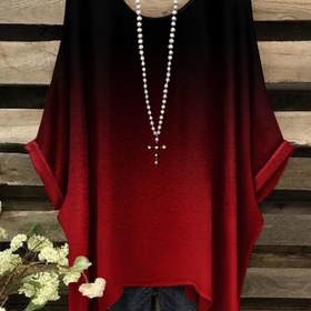 Resim Büyük Beden - Büyük Beden Kadınların Zarif Gradyan Baskılı T-Shirt - Rahat Tatil Stili, Yuvarlak Yaka, Kısa Kollu, Orta Esneklik, Tüm Mevsim Giyim, Makinede Yıkanabilir, Aksesuar Dahil Değil, Rahat Giyim | Tatil Stili | Esnek Kumaş 