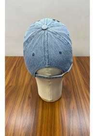 Resim Denim Jean Kot Kumaş Vintage Yıkamalı Unisex Cap Şapka Mavi - Açık Mavi 