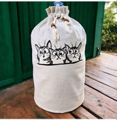 Resim Naturel Yıkanmıs Keten Kedi Nakışlı Damacana Kılıfı Kılıf 