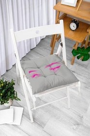 Resim RealHomes Gri Zeminde Fuşya Kirpik Motifli Özel Tasarım Pofidik Sandalye Minderi, Rh-Pofi5096kolajayna 