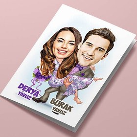 Resim Mutlu Aşıklar Karikatürlü Tebrik Kartı 