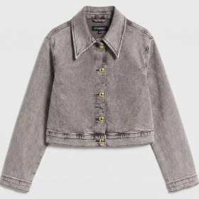 Resim Kadın Gri 3s6-158 Crop Fit Esnek Kumaş Düğmeli Denim Ceket - Gri / S 