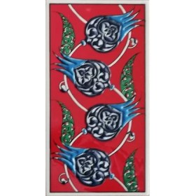 Resim Armada Çini 10x20 Cm ED 210 Kırmızı Nar çiçekli El dekoru Çini Karo 