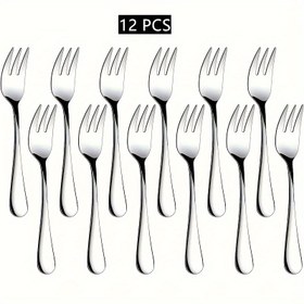 Resim 12 adet Tatlı Çatalı, İnce Paslanmaz Çelik Kokteyl Çatalı, Aperatif Çatalı, Meyve Salata Çatalı, Parti, Otel, Restoran İçin Uygundur, Aynalı Parlatılmış, Bulaşık Makinesinde Yıkamaya Uygun, Restoran/Kafe İçin Uygun, İyi Bayramlar 