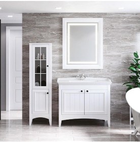 Resim Denko Helena 100 Cm Mdf Beyaz Banyo Dolabı Takımı + Boy Dolabı Beyaz 