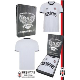Resim Beşiktaş Orijinal Lisanslı Nostalji Beyaz Çocuk Forma Kişiye Özel Hediyelik Ahşap Kutululu Beyaz - Gri 