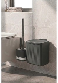 Resim Banyo Çöp Kovası Ve Klozet Fırçası Duvara Yapıştırmalı Antrasit Fırça Antrasit-antrasit 
