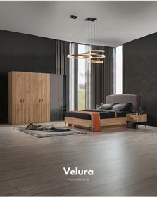 Resim İzgi Yatak Odası Takımı 6 Ahşap Kapaklı Dolap + Şifonyer + Komodin + Karyola 