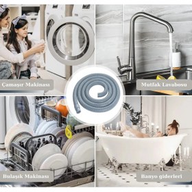 Resim Banyolove Çamaşır Bulaşık Makinesi Pis Su Giriş Hortumu, Körüklü Tahliye Hortumu, 3 Mt (Kelepçesi Dahildir) 